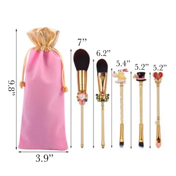 Alice in Wonderland Gold 5 Piece Makeup Brush Set - Picture 17 of 17